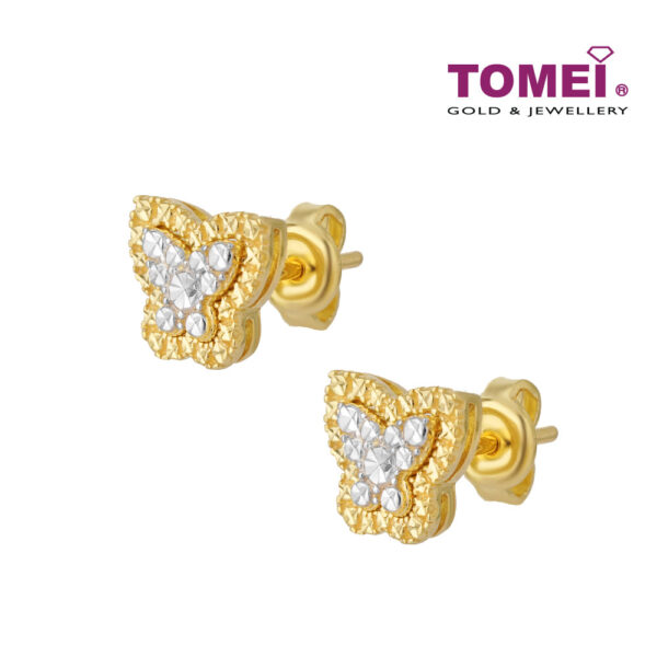 TOMEI Diamond Cut Collection Butterfly Earrings, Yellow Gold 916 (9Q-YG1262E-2C)