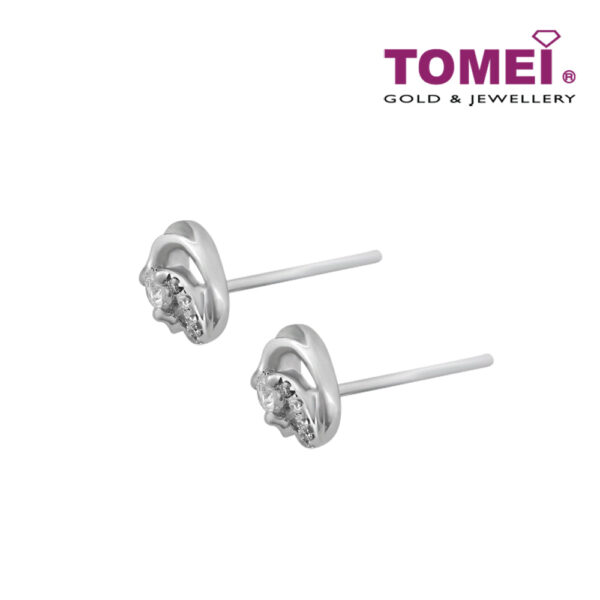 TOMEI Pinwheel of Swirling Sparks Earrings, Diamond White Gold 375 (E1374)
