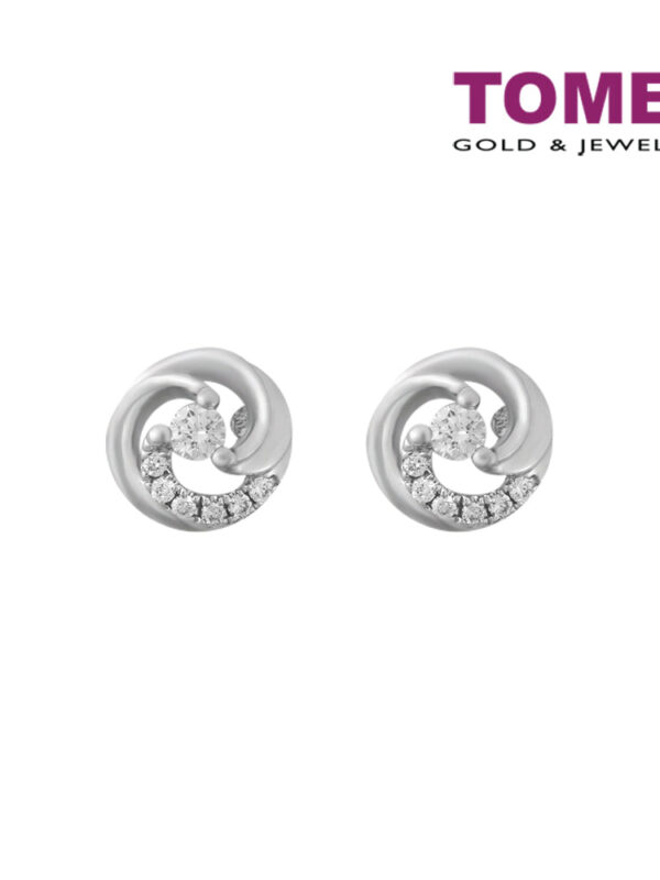 TOMEI Pinwheel of Swirling Sparks Earrings, Diamond White Gold 375 (E1374)
