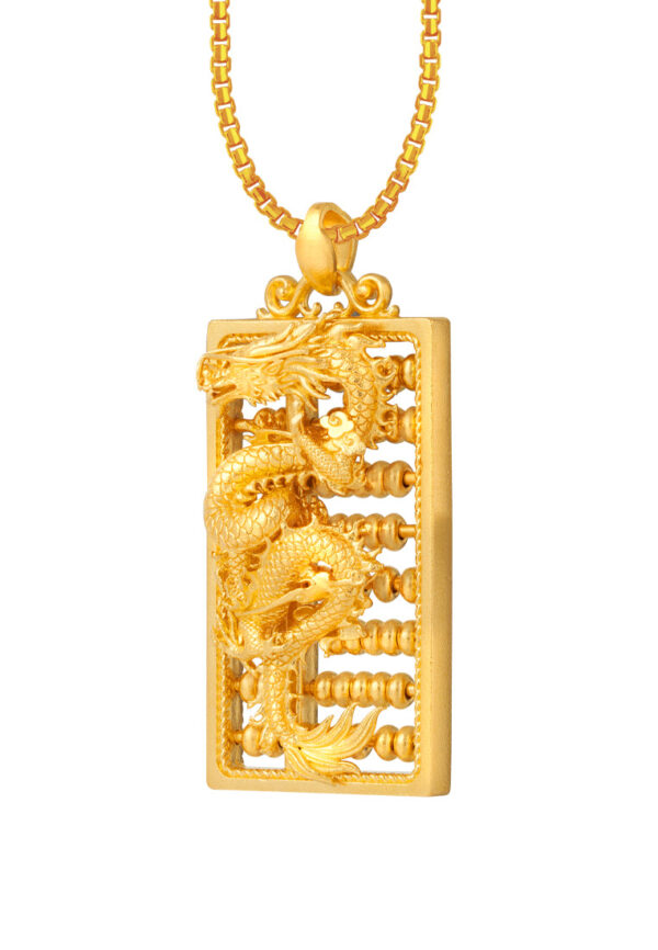 TOMEI Dragon With Abacus Pendant, Yellow Gold 999
