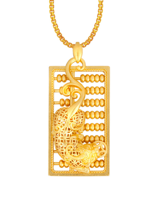 TOMEI Pixiu With Abacus Pendant, Yellow Gold 999