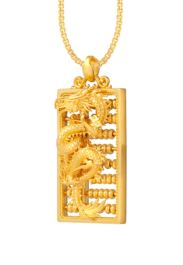 TOMEI Dragon With Abacus Pendant, Yellow Gold 999