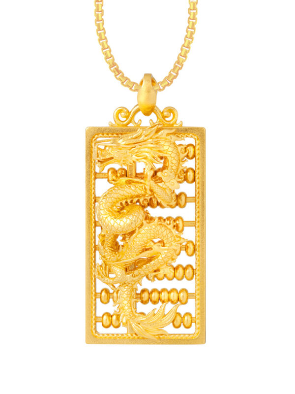 TOMEI Dragon With Abacus Pendant, Yellow Gold 999