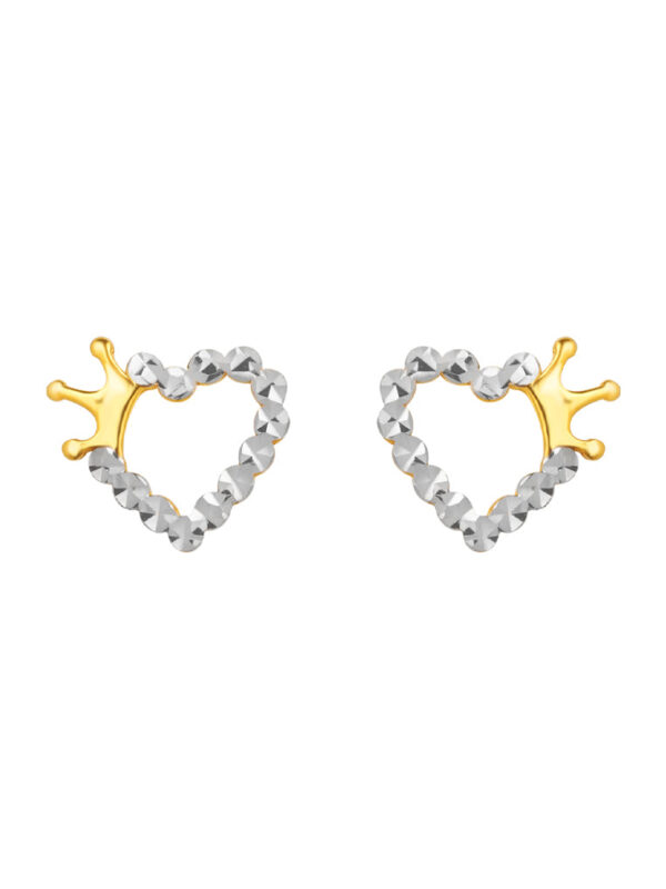 TOMEI Dual- Tone Lusso Italia Heart with Crown Earrings, Yellow Gold 916