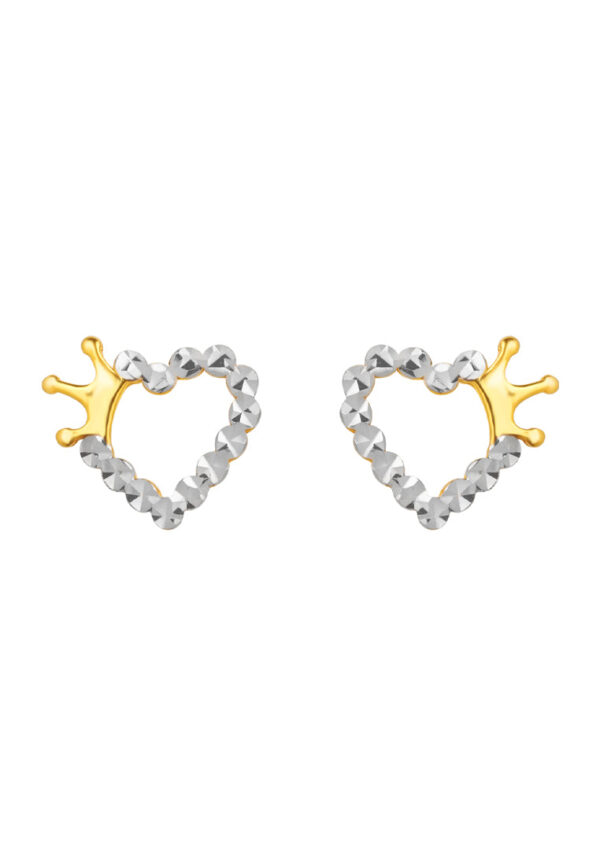 TOMEI Dual- Tone Lusso Italia Heart with Crown Earrings, Yellow Gold 916