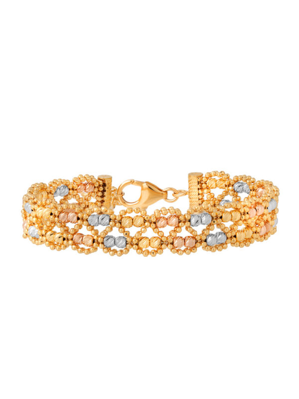 TOMEI Lusso Italia Tri-Tone Beads Bangle, Yellow Gold 916