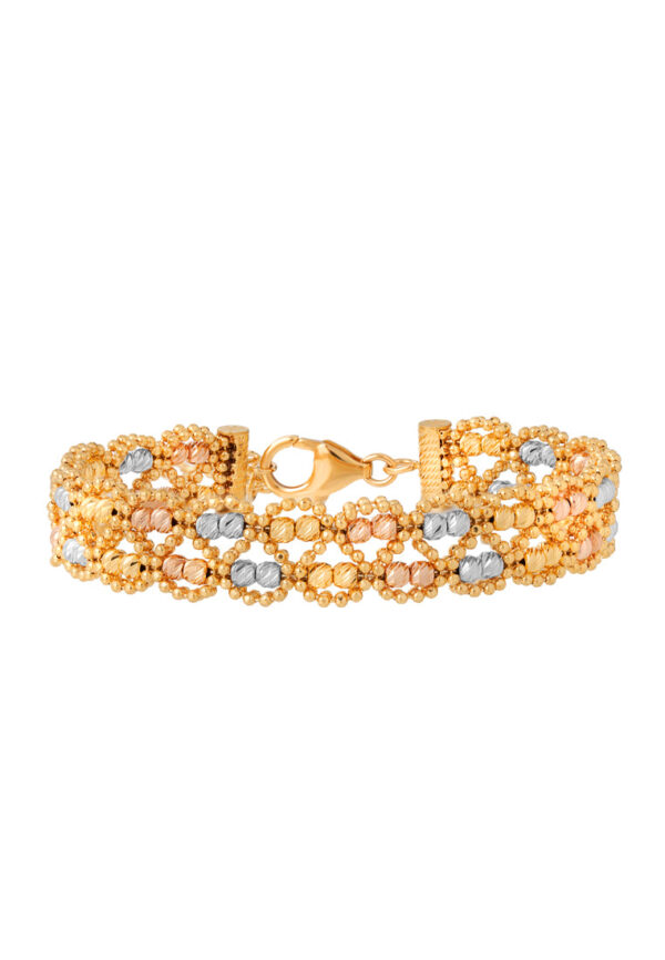 TOMEI Lusso Italia Tri-Tone Beads Bangle, Yellow Gold 916