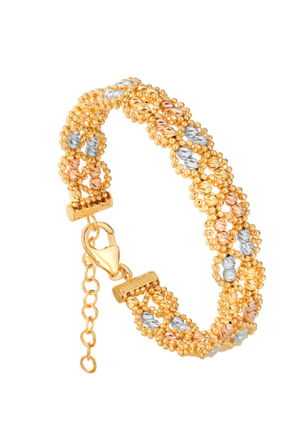 TOMEI Lusso Italia Tri-Tone Beads Bangle, Yellow Gold 916