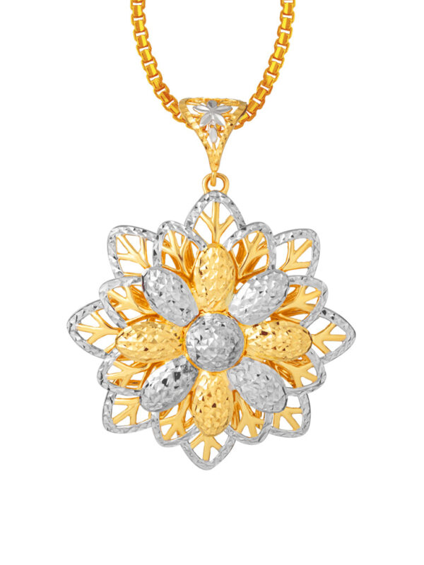 TOMEI Dual-Tone Blooming Flower Pendant, Yellow Gold 916
