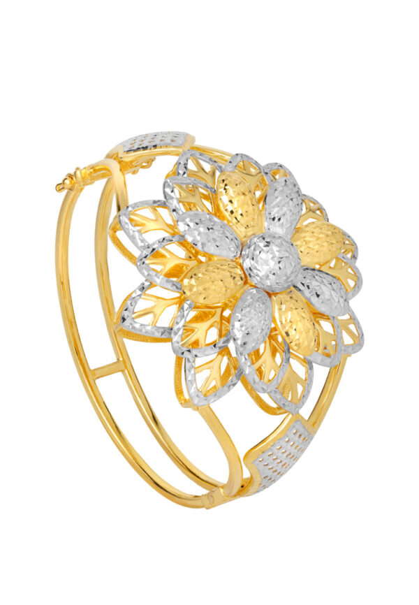 TOMEI Dual-Tone Blooming Flower Bangle, Yellow Gold 916