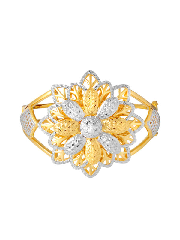 TOMEI Dual-Tone Blooming Flower Bangle, Yellow Gold 916