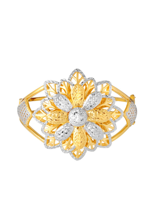 TOMEI Dual-Tone Blooming Flower Bangle, Yellow Gold 916