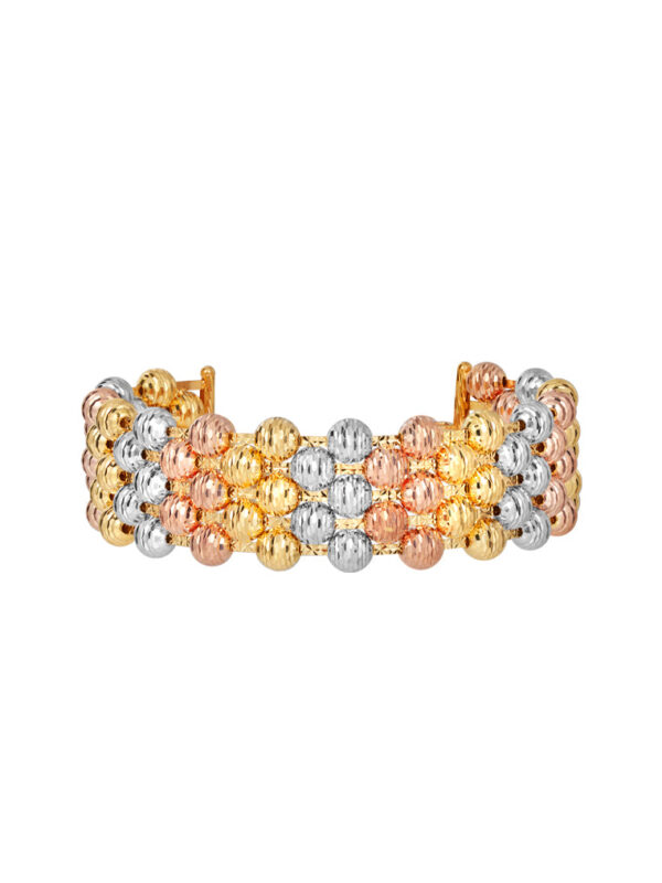 TOMEI Lusso Italia Tri-Tone Layered Beads Bangle, Yellow Gold 916