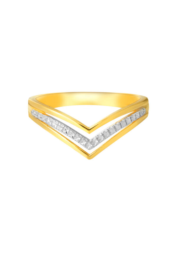 TOMEI Dual-Tone Layered V Ring, Yellow Gold 916
