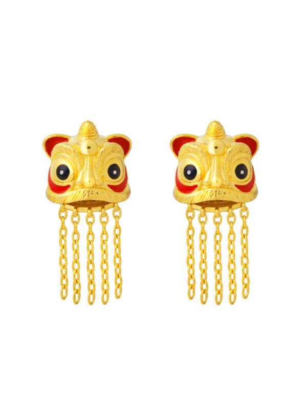TOMEI Lion Dance Tassels Earrings, Yellow Gold 916