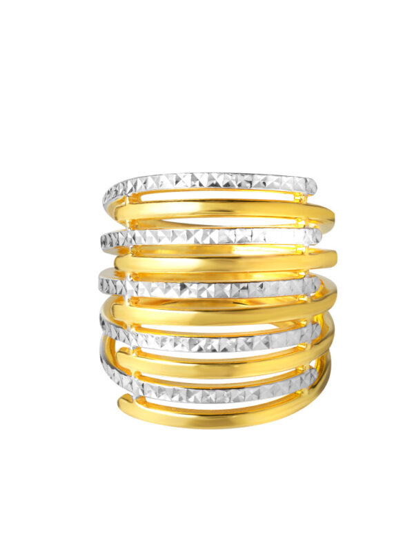 TOMEI Dual-Tone Multi-Layer Ring, Yellow Gold 916