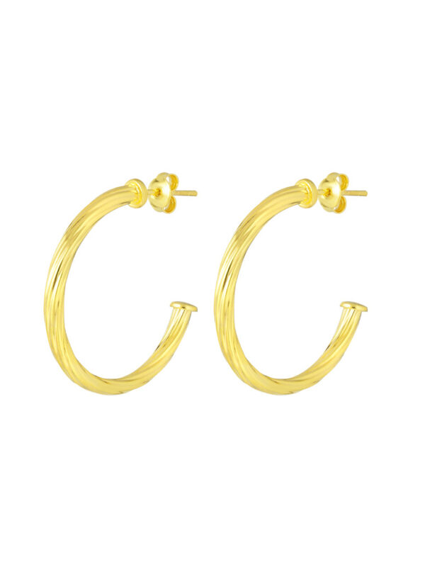 TOMEI Line Patterned C-Shape Earrings, Yellow Gold 916