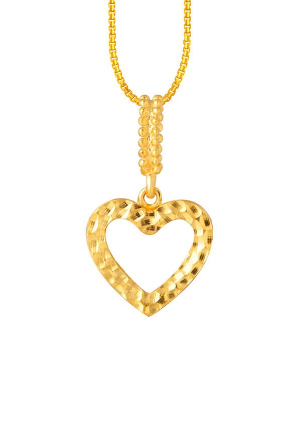 TOMEI Lasered Heart Pendant, Yellow Gold 916