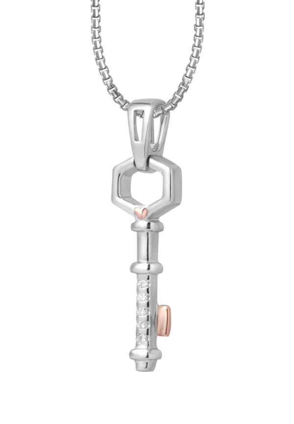 TOMEI Key Pendant Set, White+Rose Gold 585