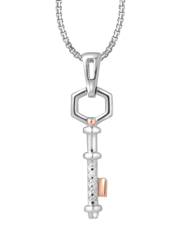 TOMEI Key Pendant Set, White+Rose Gold 585