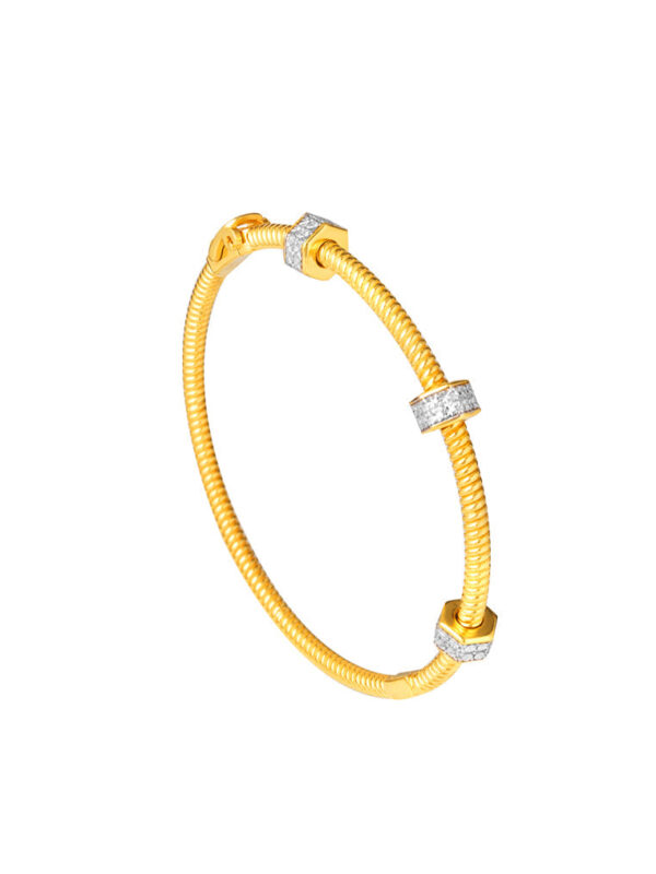 TOMEI Diamond Cut Collection Geometric Bead Bangle, Yellow Gold 916