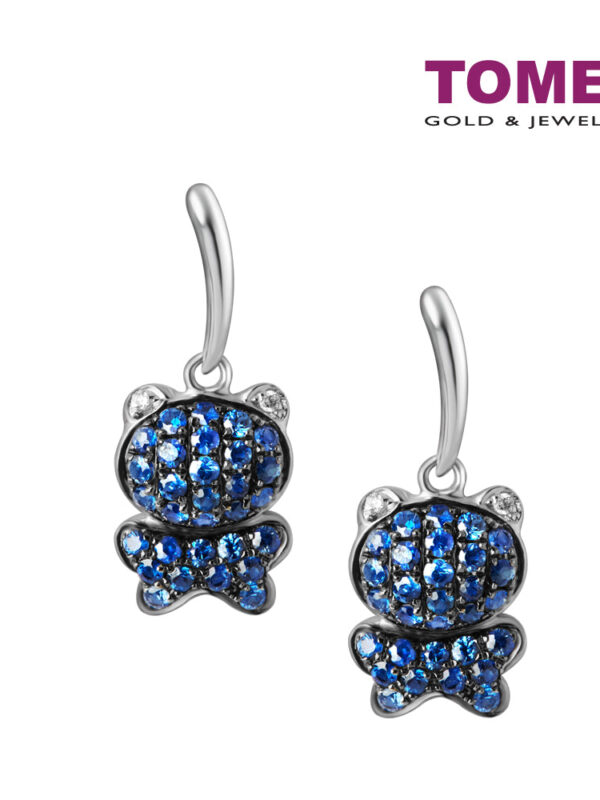 TOMEI Bear-Blue Sapphire Earrings, White Gold 750
