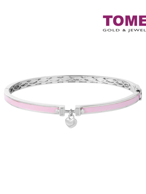 TOMEI Mini Love Charm Bangle in Pink, White Gold 375