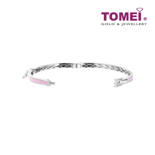 TOMEI Mini Love Charm Bangle in Pink, White Gold 375
