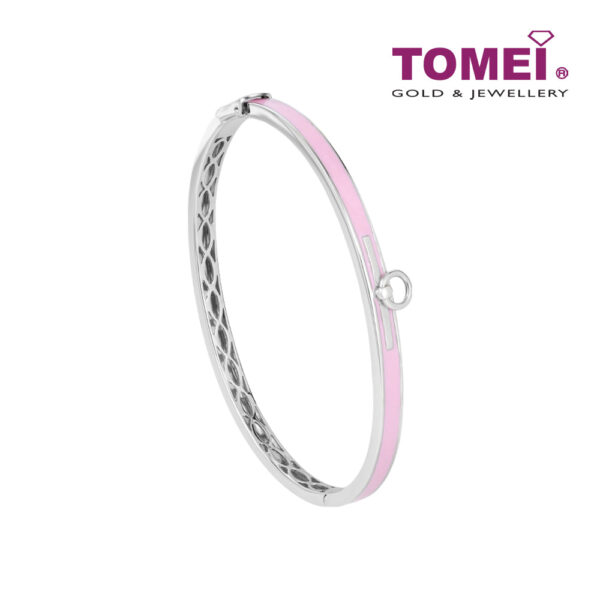 TOMEI Mini Circle Charm Bangle in Pink, White Gold 375