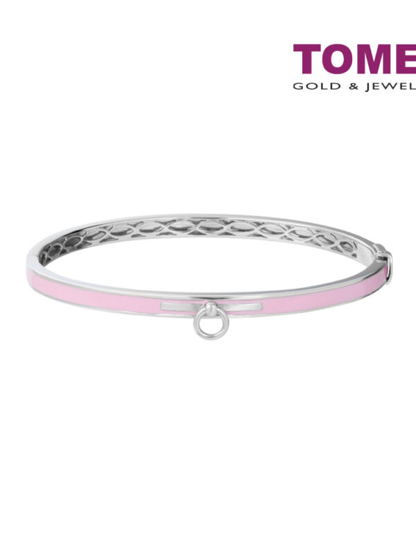 TOMEI Mini Circle Charm Bangle in Pink, White Gold 375