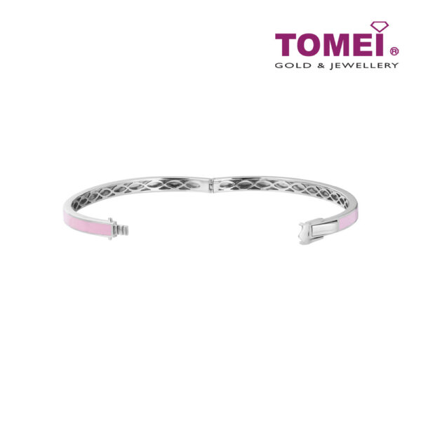 TOMEI Mini Circle Charm Bangle in Pink, White Gold 375