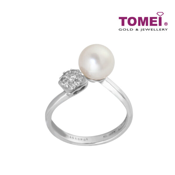 TOMEI Lustrous Flamboyance of the Seas Ring, Diamond Pearl White Gold 375 (R2020)