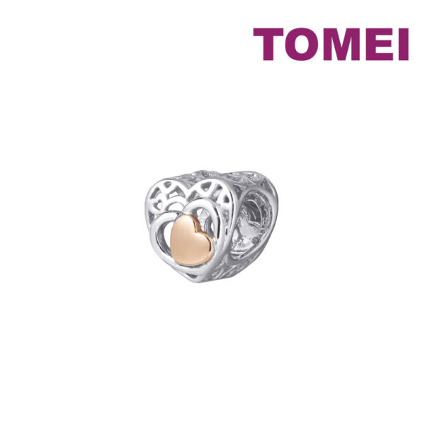TOMEI Heart Shaped Charm, White+Rose Gold 585