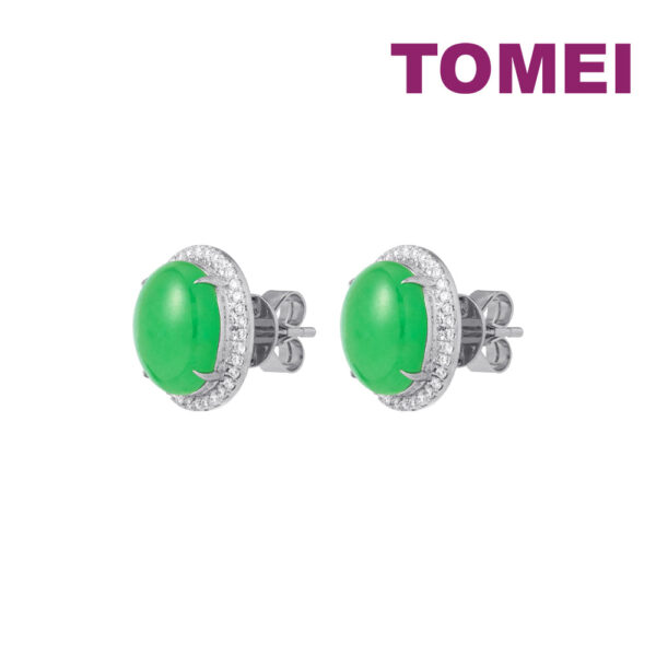 TOMEI Elliptical Jade Diamond Earrings, White Gold 750