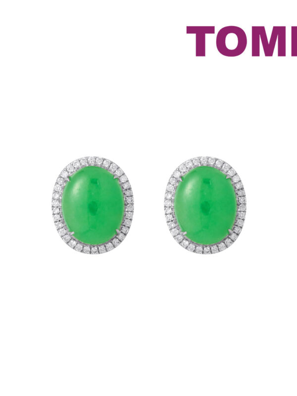 TOMEI Elliptical Jade Diamond Earrings, White Gold 750