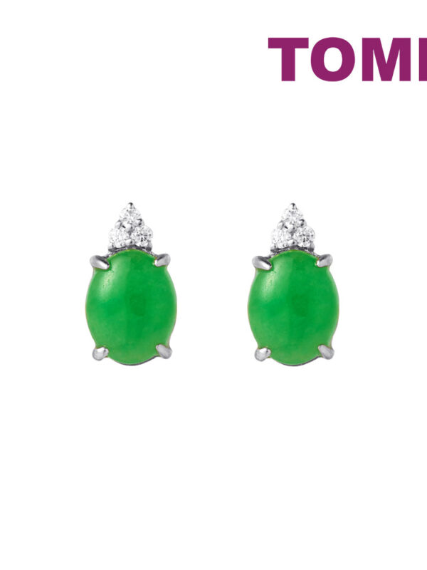 TOMEI Elliptical Jade Earrings, White/Yellow Gold 750
