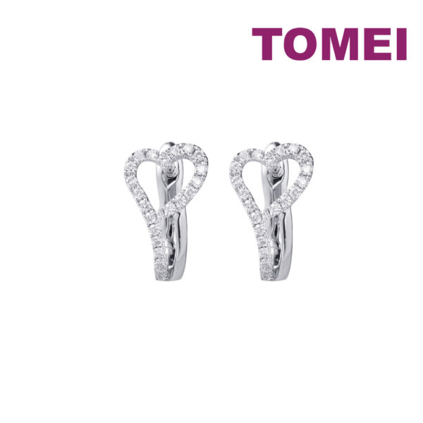 TOMEI Heart Loop Earrings, White Gold 585