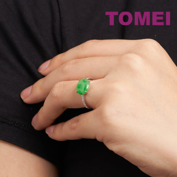 TOMEI Elliptical Jade Ring, White/Yellow Gold 750