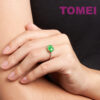 TOMEI Elliptical Jade Ring, White/Yellow Gold 750