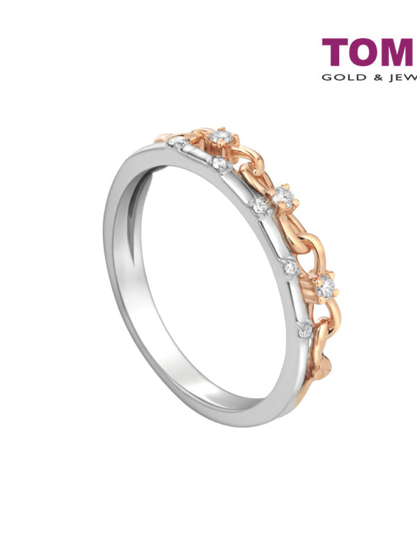 TOMEI Love Joins Us Together Diamond Ring, White+Rose Gold 585