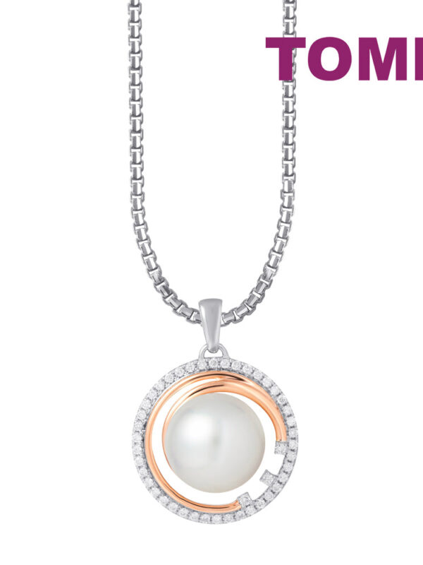 TOMEI Pearl-fection Round Pendant, White+Rose Gold 750