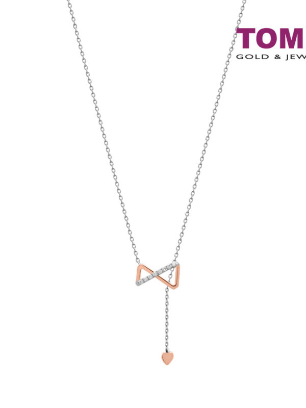 TOMEI Love Joins Us Together Collection Diamond Necklace, White+Rose Gold 585