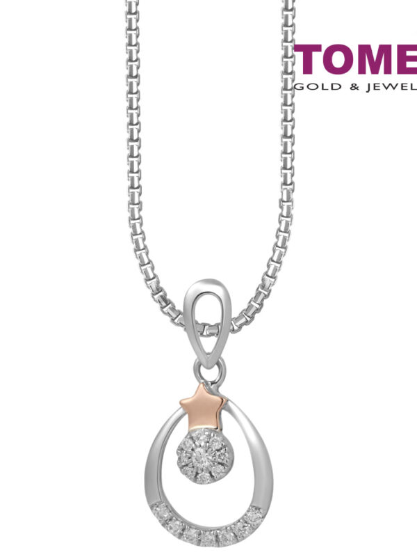 TOMEI Little Star Signature, Diamond Pendant With Chain, White+Rose Gold 585