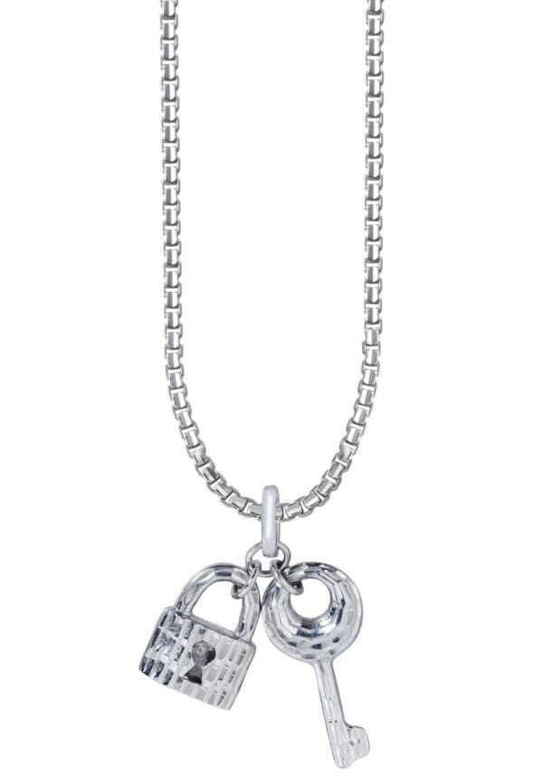 TOMEI Key Lock Pendant, White Gold 375