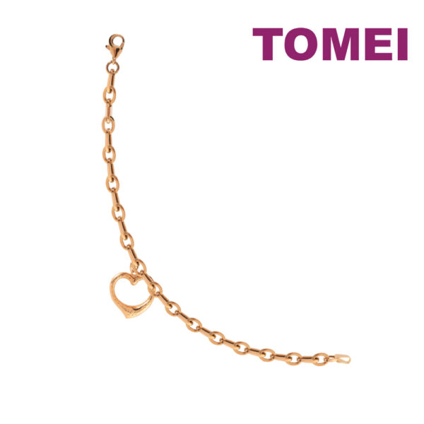 TOMEI Open Heart Charm Bracelet, Rose Gold 585