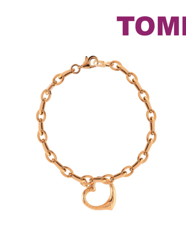 TOMEI Open Heart Charm Bracelet, Rose Gold 585