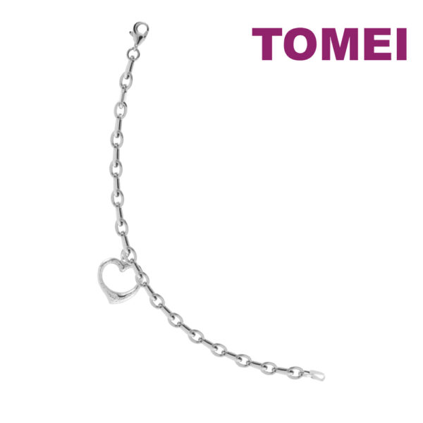TOMEI Open Heart Charm Bracelet, White Gold 585