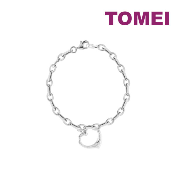 TOMEI Open Heart Charm Bracelet, White Gold 585