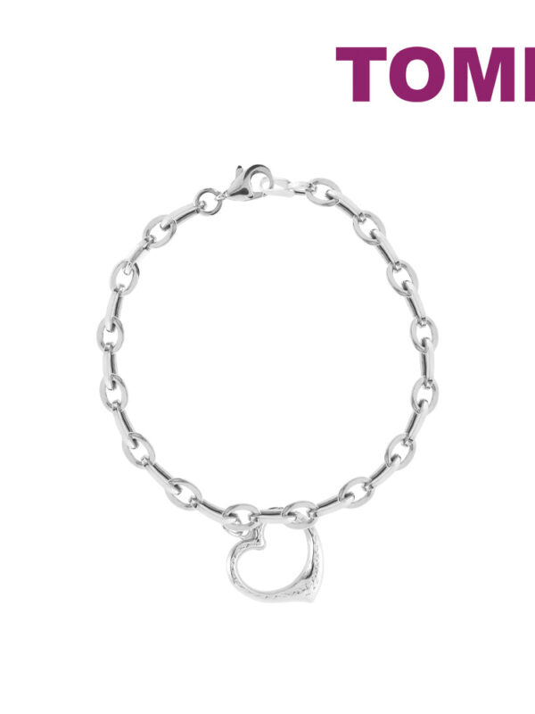 TOMEI Open Heart Charm Bracelet, White Gold 585