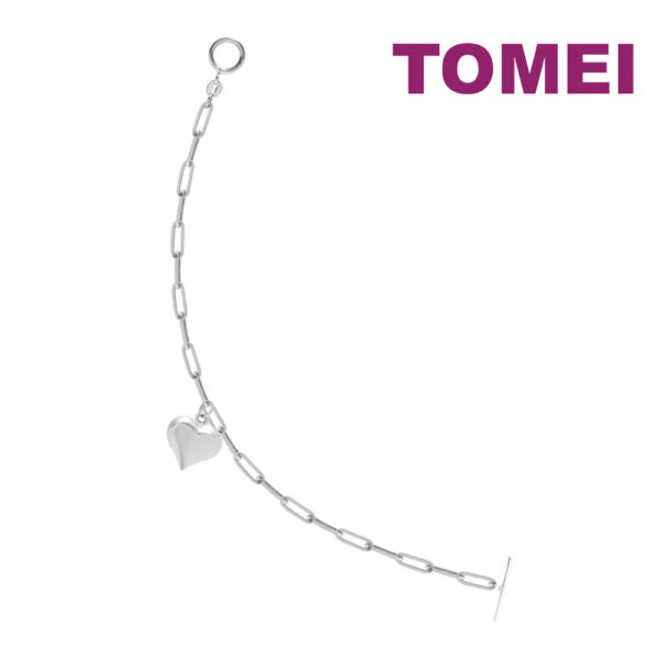 TOMEI Fatty Heart Charm Bracelet, White Gold 585